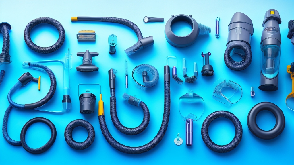 Részletes porszívó tömlő és kiegészítő karbantartási összeállítás rugalmas tömlő tisztításával és különböző eszközökkel